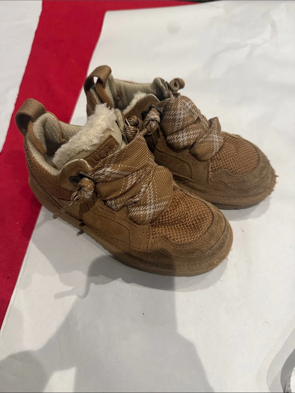 UGG Kids Tan Suede & Knit Lace-Up Boots